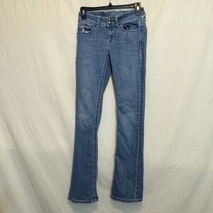 B-156 Miss C Boot Cut Sequin‎ & Embroidered Denim Blue Jeans Size 25 Waist